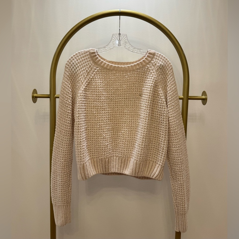Altar'd State Cream Crew Neck Sweater with Ribbed Texture